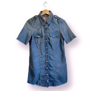 True Religion Western 100% Cotton Denim Mini Shirt Dress Size S